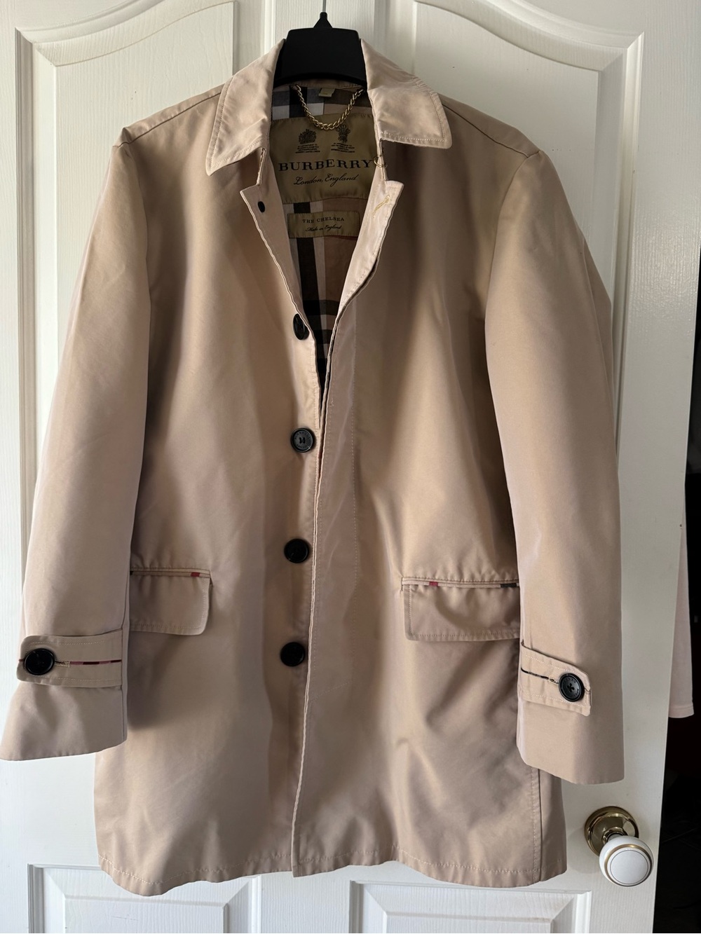 Burberry ‘The Chelsea’, button-up jacket, coat, classic plaid lining, XXL